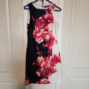 Lauren Ralph Lauren Pretty black & white Red floral figure hugging dress size 12